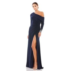 Mac Duggal 12231 NWT BEADED CUFF DROP SHOULDER FAUX WRAP GOWN